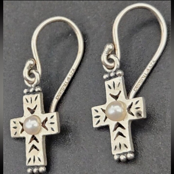 Silpada RARE Vintage Sterling Silver Pearl Dainty Cross Earrings - Picture 6 of 15